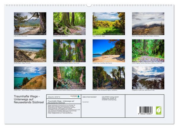 Produktbild: Traumhafte Wege - Unterwegs auf Neuseelands S&uuml;dinsel (hochwertiger Premium Wandkalender 2026 DIN A2 quer), Kunstdruck in Hochglanz