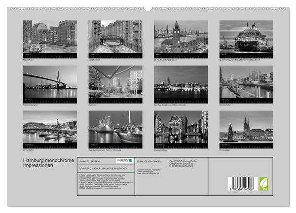 Produktbild: Hamburg monochrome Impressionen (hochwertiger Premium Wandkalender 2027 DIN A2 quer), Kunstdruck in Hochglanz