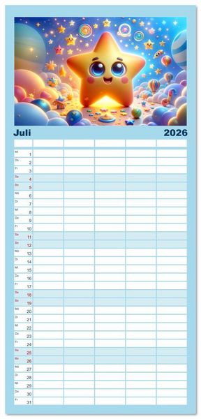 Produktbild: Familienplaner 2026 - Himmelsfunken: Der kleine Stern und seine Reisen mit 5 Spalten (Wandkalender, 21 x 45 cm) CALVENDO