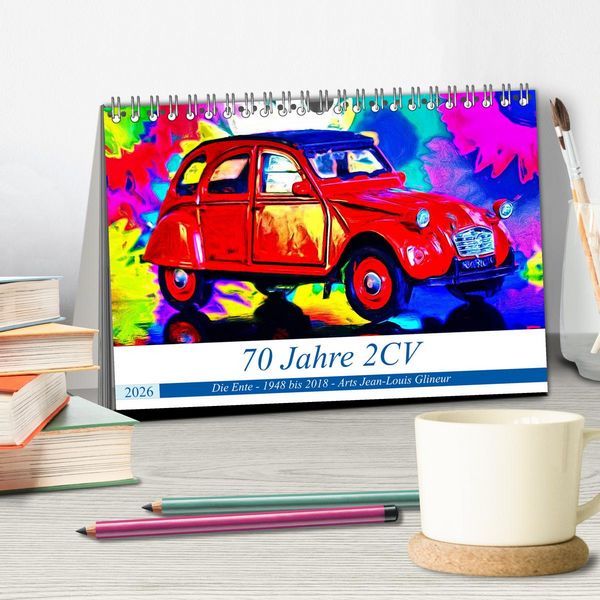 Produktbild: 70 Jahre 2CV (Tischkalender 2026 DIN A5 quer), CALVENDO Monatskalender