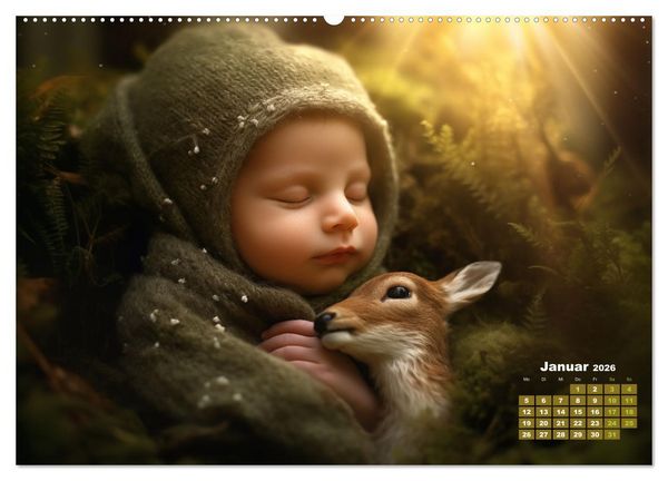 Produktbild: Kleine Schlummerparade: Babys und ihre kuscheligen Tierfreunde (hochwertiger Premium Wandkalender 2026 DIN A2 quer), Kunstdruck in Hochglanz