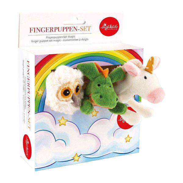 Produktbild: sigikid 43368 - Fingerpuppen Fantasie 3er Set, Einhorn, Eule, Drache