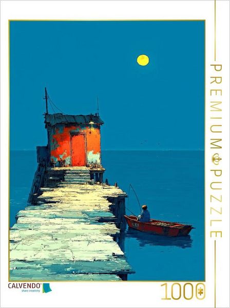 CALVENDO Puzzle Nachtangeln am Pier | 1000 Teile Lege-Größe 64x48cm Foto-Puzzle für glückliche Stunden