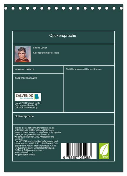 Produktbild: Optikerspr&uuml;che (Tischkalender 2026 DIN A5 hoch), CALVENDO Monatskalender