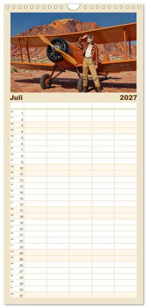 Produktbild: Familienplaner 2027 - Lack und Leinwand &ndash; Flieger mit 5 Spalten (Wandkalender, 21 x 45 cm) CALVENDO
