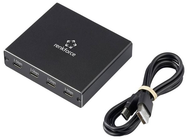 Produktbild: Renkforce RF-NS-200 Splitter RJ45, USB-C&reg; 4 Port 1 GBit/s