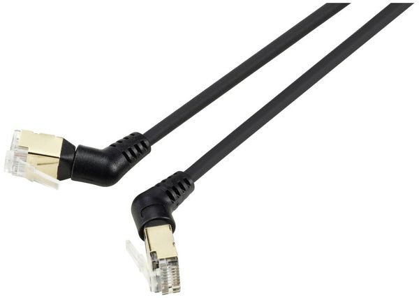Produktbild: Renkforce RF-6071554 RJ45 Patchkabel CAT 8.2 S/FTP 1.00 m Schwarz Steckkontakte 360&deg; drehbar, Gewinkelter Kabelabgang 1 St.