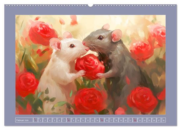 Produktbild: Nagergl&uuml;ck und Bl&uuml;tenzauber. Niedliche Tierchen im romantischen Stil (hochwertiger Premium Wandkalender 2026 DIN A2 quer), Kunstdruck in Hochglanz