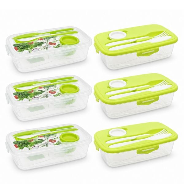 Produktbild: neuetischkultur 6er Set Frischhaltedosen mit Besteck und Dressingdose Meal Prep Boxen