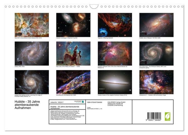 Produktbild: Hubble - 35 Jahre atemberaubende Aufnahmen (Wandkalender 2026 DIN A3 quer), CALVENDO Monatskalender