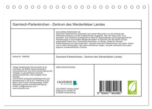 Produktbild: Garmisch-Partenkirchen - Zentrum des Werdenfelser Landes (Tischkalender 2026 DIN A5 quer), CALVENDO Monatskalender