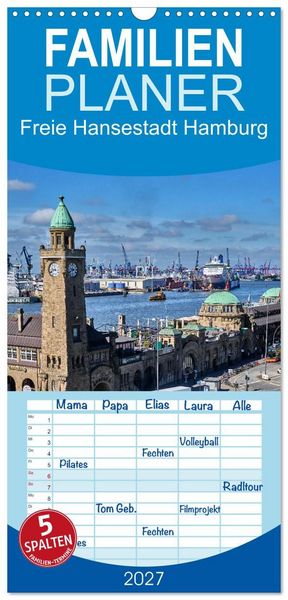 Produktbild: Familienplaner 2027 - Freie Hansestadt Hamburg mit 5 Spalten (Wandkalender, 21 x 45 cm) CALVENDO