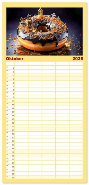 Produktbild: Familienplaner 2026 - Donuts - Eine Reise durch die Jahreszeiten mit 5 Spalten (Wandkalender, 21 x 45 cm) CALVENDO