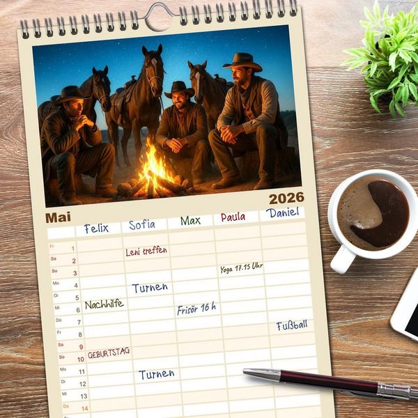 Produktbild: Familienplaner 2026 - Cowboy Alltag und Western Staub mit 5 Spalten (Wandkalender, 21 x 45 cm) CALVENDO