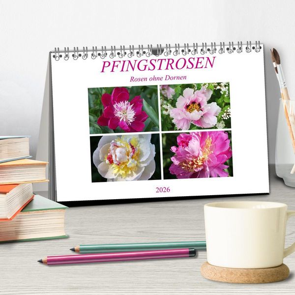 Produktbild: PFINGSTROSEN Rosen ohne Dornen (Tischkalender 2026 DIN A5 quer), CALVENDO Monatskalender