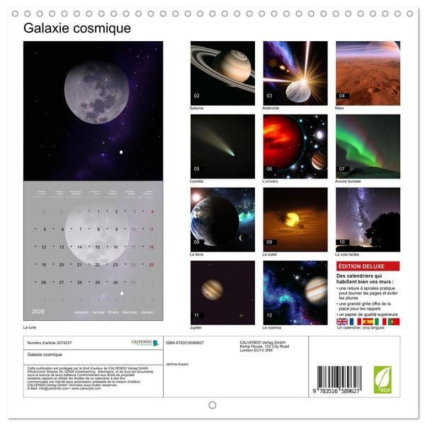 Produktbild: Galaxie cosmique (Calendrier mural carr&eacute; 2026 30x30 cm) Calendrier double avec une page pour vos prises de notes