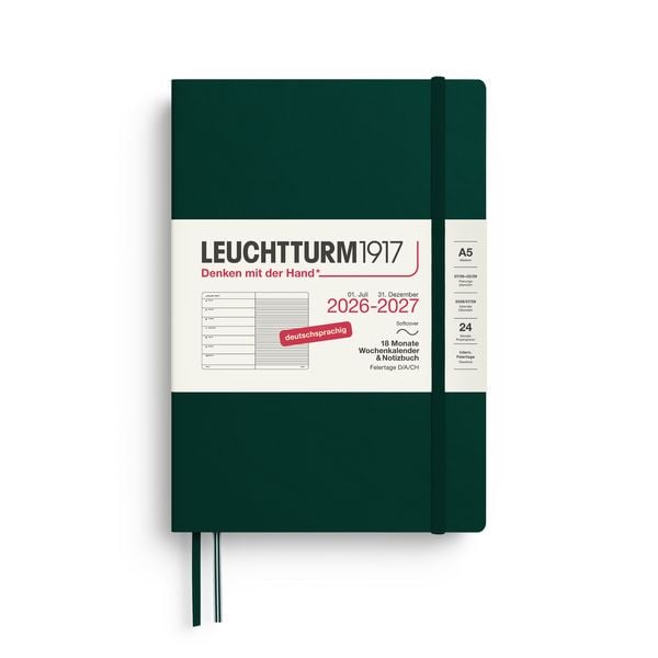 Produktbild: Wochenkalender & Notizbuch Medium (A5) 2027, 18 Monate, Softcover, Forest Green, Deutsch