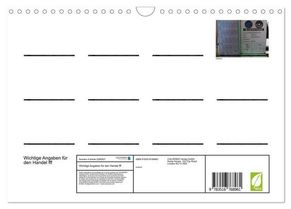 Produktbild: Wichtige Angaben f&uuml;r den Handel fff (Wandkalender 2027 DIN A4 quer), CALVENDO Monatskalender