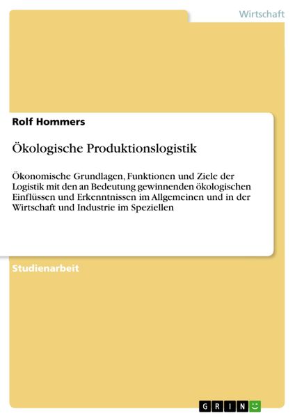 Produktbild: &Ouml;kologische Produktionslogistik