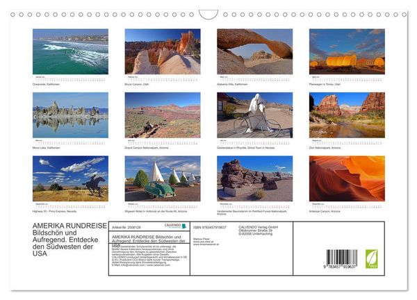Produktbild: AMERIKA RUNDREISE Bildsch&ouml;n und Aufregend. Entdecke den S&uuml;dwesten der USA (Wandkalender 2026 DIN A3 quer), CALVENDO Monatskalender