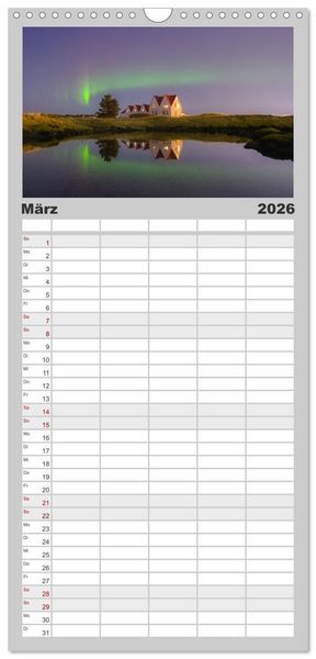 Produktbild: Familienplaner 2026 - Island - Traumland am Rande der Arktis mit 5 Spalten (Wandkalender, 21 x 45 cm) CALVENDO