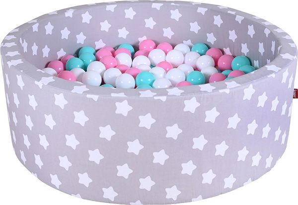 Produktbild: Knorrtoys 68159 - B&auml;llebad Soft Grey White Stars mit 300 B&auml;lle rosa/mint, ca.90x90x30cm
