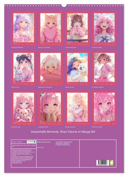 Produktbild: Zauberhafte Momente. Rosa Tr&auml;ume im Manga-Stil (Wandkalender 2026 DIN A2 hoch), CALVENDO Monatskalender