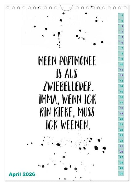Produktbild: BERLINERISCH Lustige Spr&uuml;che (Wandkalender 2026 DIN A4 hoch), CALVENDO Monatskalender