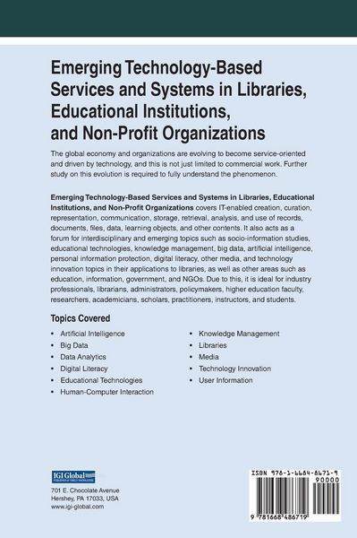 Produktbild: Emerging Technology-Based Services and Systems in Libraries, Educational Institutions, and Non-Profit Organizations