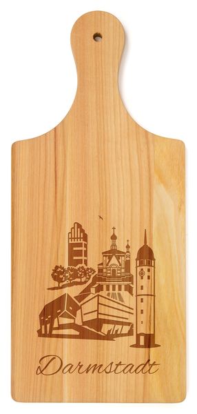Produktbild: Brotzeitbrett mit Griff aus Kirschbaumholz, Motiv Darmstadt