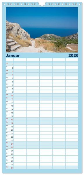 Produktbild: Familienplaner 2026 - Rhodos - Traumhafter S&uuml;den mit 5 Spalten (Wandkalender, 21 x 45 cm) CALVENDO
