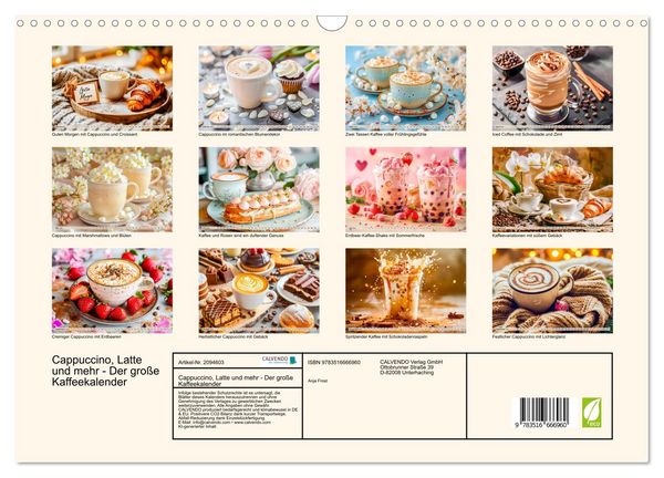 Produktbild: Cappuccino, Latte und mehr - Der gro&szlig;e Kaffeekalender (Wandkalender 2026 DIN A3 quer), CALVENDO Monatskalender