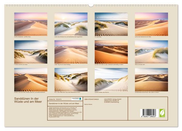 Produktbild: Sandd&uuml;nen In der W&uuml;ste und am Meer (hochwertiger Premium Wandkalender 2026 DIN A2 quer), Kunstdruck in Hochglanz
