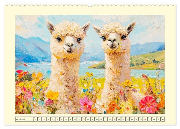 Produktbild: Alpakas. Entz&uuml;ckende Paintings in duftigen Farben (Wandkalender 2026 DIN A2 quer), CALVENDO Monatskalender