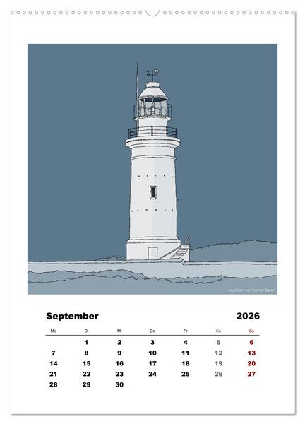 Produktbild: Leuchtt&uuml;rme der Welt - illustriert (Wandkalender 2026 DIN A2 hoch), CALVENDO Monatskalender
