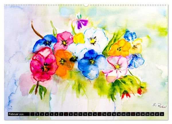 Produktbild: Blumenjahr - Bunte Bl&uuml;ten in Aquarell (hochwertiger Premium Wandkalender 2026 DIN A2 quer), Kunstdruck in Hochglanz