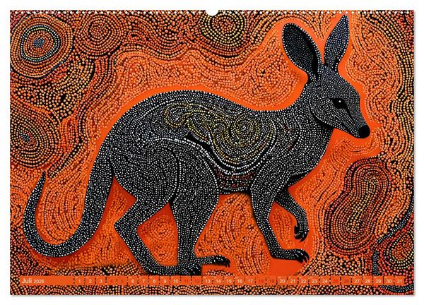 Produktbild: Traumzeit - KI-generierte Aborigine-Kunst aus dem Herzen Australiens (Wandkalender 2026 DIN A2 quer), CALVENDO Monatskalender