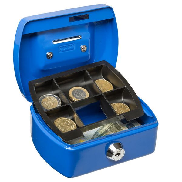 Produktbild: Idena Geldkassette Gr&ouml;&szlig;e Mini aus Metall 6 F&auml;cher blau 12,5x9,5x6cm