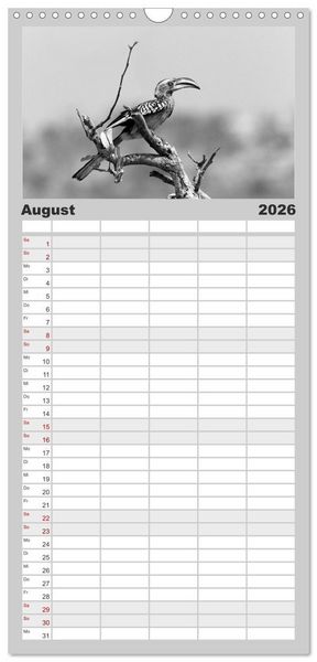 Produktbild: Familienplaner 2026 - Afrika Schwarz - Weiss mit 5 Spalten (Wandkalender, 21 x 45 cm) CALVENDO