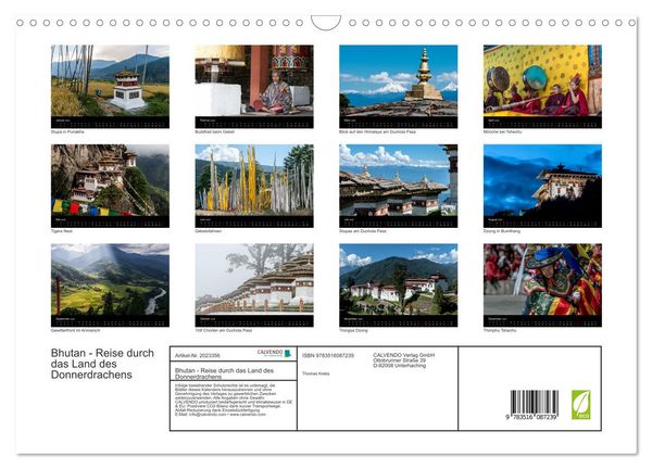 Produktbild: Bhutan - Reise durch das Land des Donnerdrachens (Wandkalender 2026 DIN A3 quer), CALVENDO Monatskalender