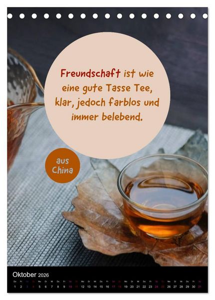 Produktbild: TEE Weisheiten und Zitate (Tischkalender 2026 DIN A5 hoch), CALVENDO Monatskalender