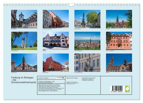 Produktbild: Freiburg im Breisgau - Die Schwarzwaldmetropole (Wandkalender 2026 DIN A3 quer), CALVENDO Monatskalender