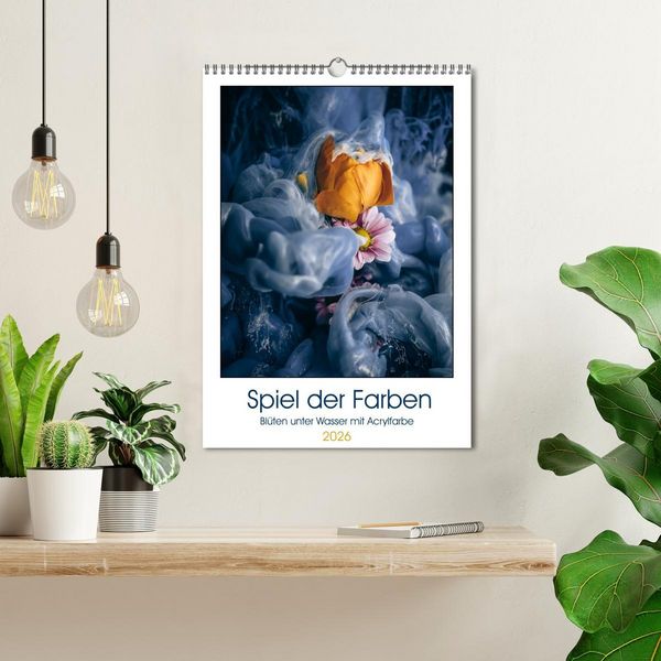 Produktbild: Spiel der Farben - Bl&uuml;ten unter Wasser mit Acrylfarben (Wandkalender 2026 DIN A3 hoch), CALVENDO Monatskalender