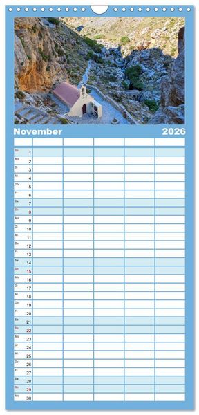 Produktbild: Familienplaner 2026 - Kreta - Insel der Kapellen mit 5 Spalten (Wandkalender, 21 x 45 cm) CALVENDO