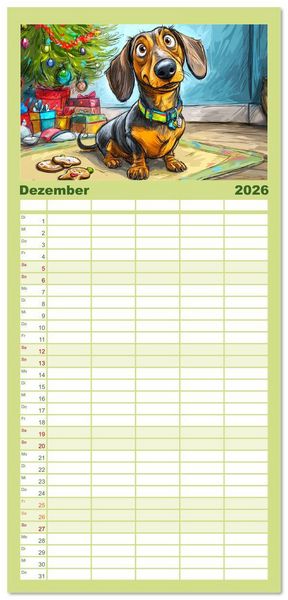 Produktbild: Familienplaner 2026 - Dackel Fun. Zauberhafte Hunde Cartoons f&uuml;rs Herz mit 5 Spalten (Wandkalender, 21 x 45 cm) CALVENDO