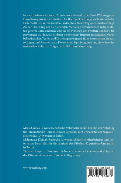 Produktbild: Literarische Erinnerung an den Ersten Weltkrieg in Regionen Mitteleuropas