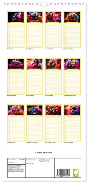 Produktbild: Familienplaner 2026 - Konzert der Farben mit 5 Spalten (Wandkalender, 21 x 45 cm) CALVENDO