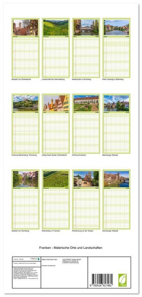 Produktbild: Familienplaner 2026 - Franken - Malerische Orte und Landschaften mit 5 Spalten (Wandkalender, 21 x 45 cm) CALVENDO