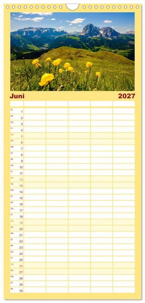 Produktbild: Familienplaner 2027 - Leuchtende Dolomiten mit 5 Spalten (Wandkalender, 21 x 45 cm) CALVENDO