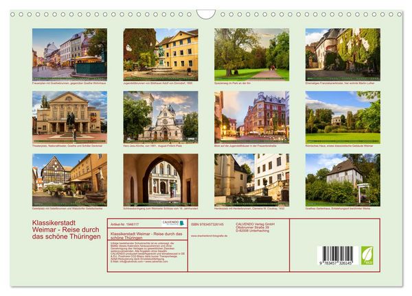 Produktbild: Klassikerstadt Weimar - Reise durch das sch&ouml;ne Th&uuml;ringen (Wandkalender 2026 DIN A3 quer), CALVENDO Monatskalender